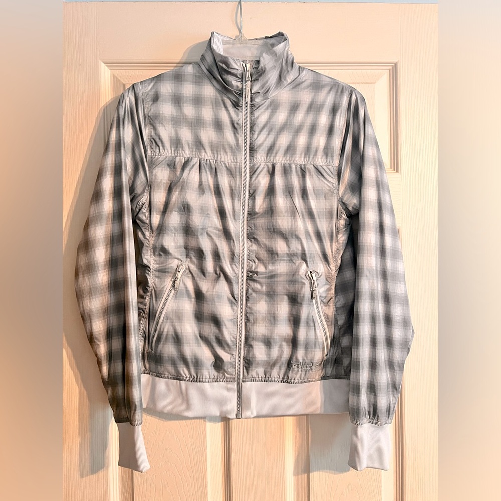 Marmot Jacket Windbreaker Gray Plaid Nylon Blend Fleece Lined Women's Size S